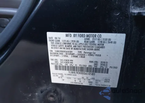 2014 Lincoln Mks from USA, damaged, VIN 1LNHL9EK0EG610581